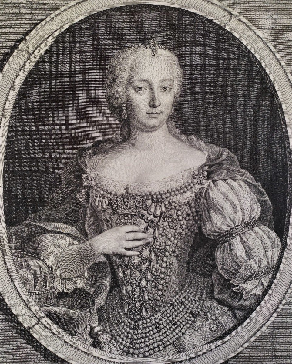 Gravure 18ème Portrait de Marie-Thérèse d'Autriche reine de Hongrie-photo-1