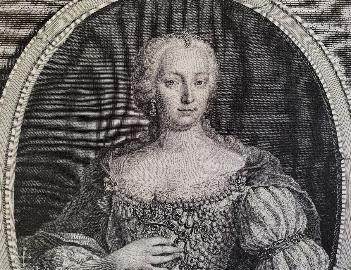Gravure 18ème Portrait de Marie-Thérèse d'Autriche reine de Hongrie-photo-3