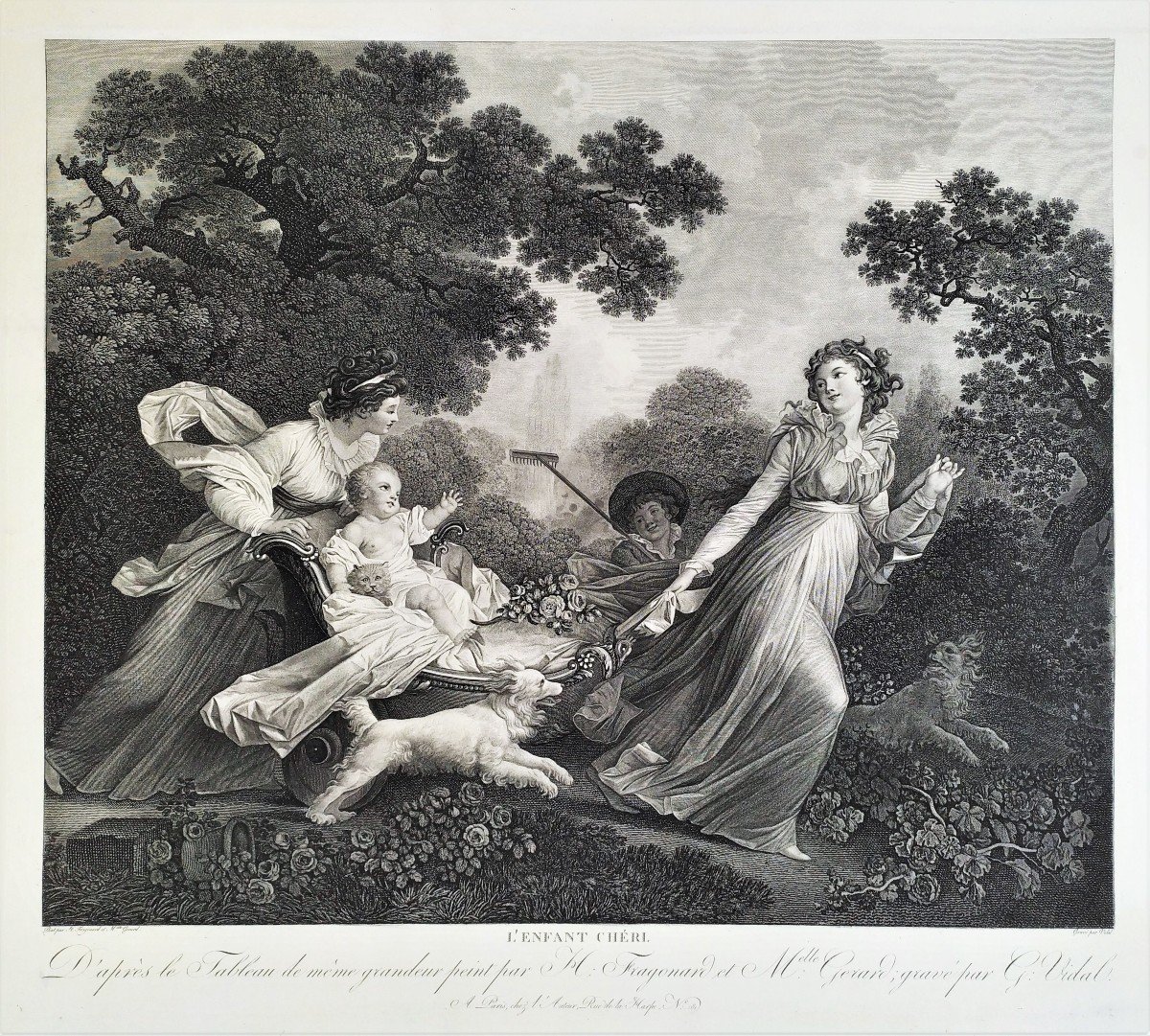 Large Engraving Mother And Child Etching After Fragonard, 18th C Old Print -photo-3
