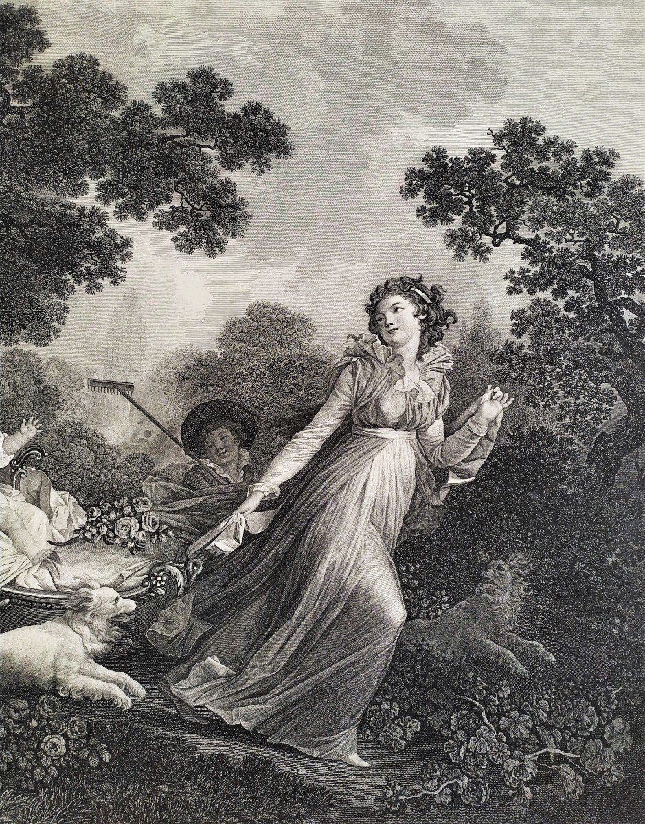 Large Engraving Mother And Child Etching After Fragonard, 18th C Old Print -photo-2