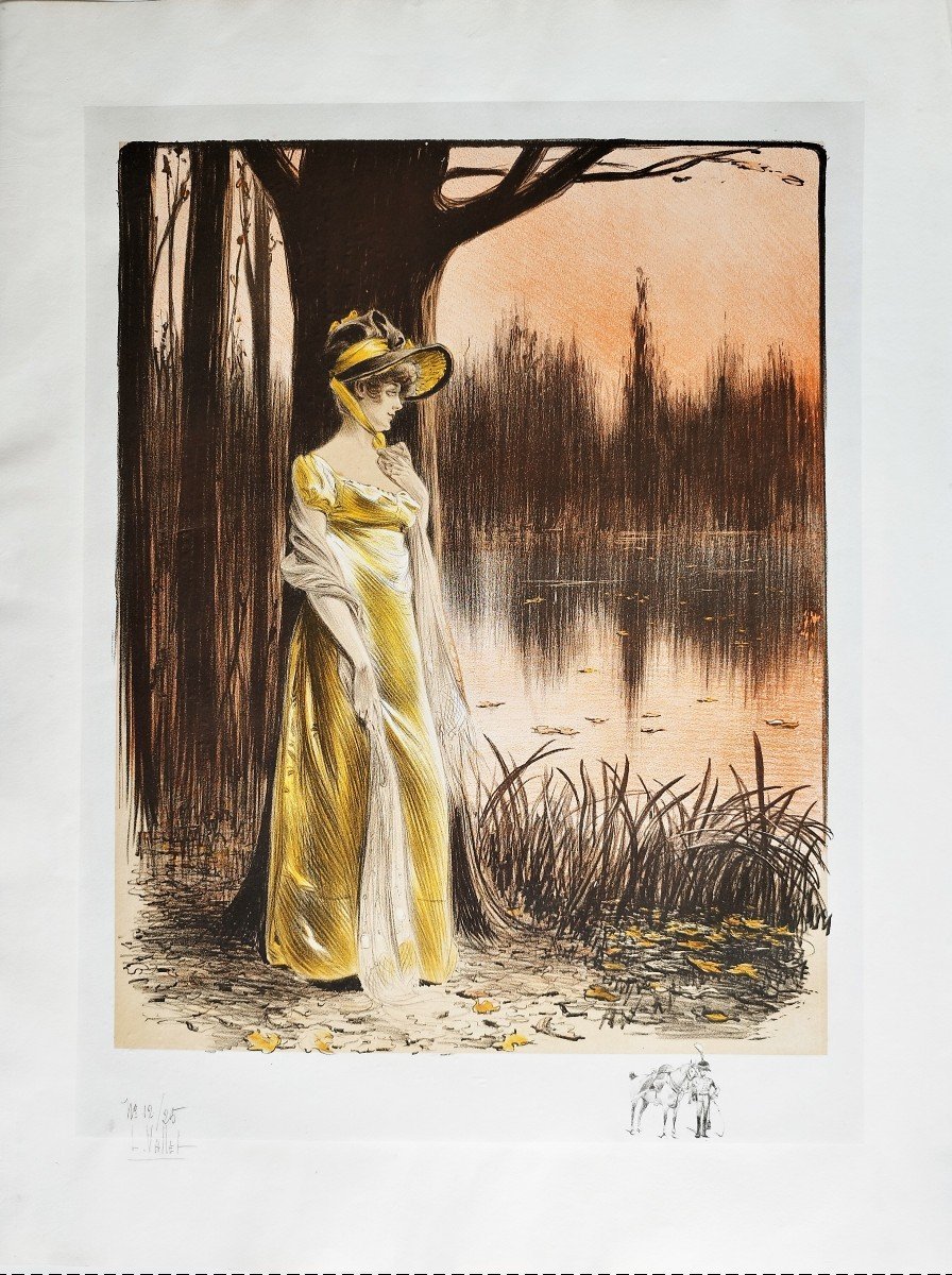 Portrait Femme Rêverie eau forte par Louis Vallet 20ème -photo-3