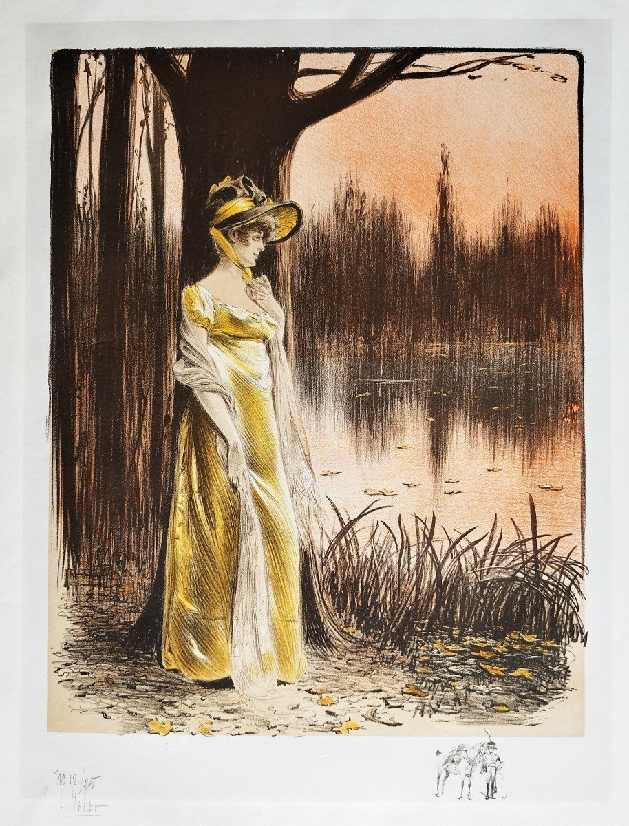Portrait Femme Rêverie eau forte par Louis Vallet 20ème -photo-4
