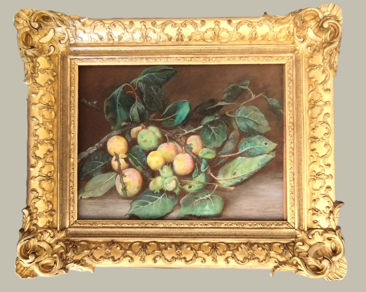 Marie Octavie Paigné Nature morte aux prunes pastel Ecole de Metz 19ème-photo-2
