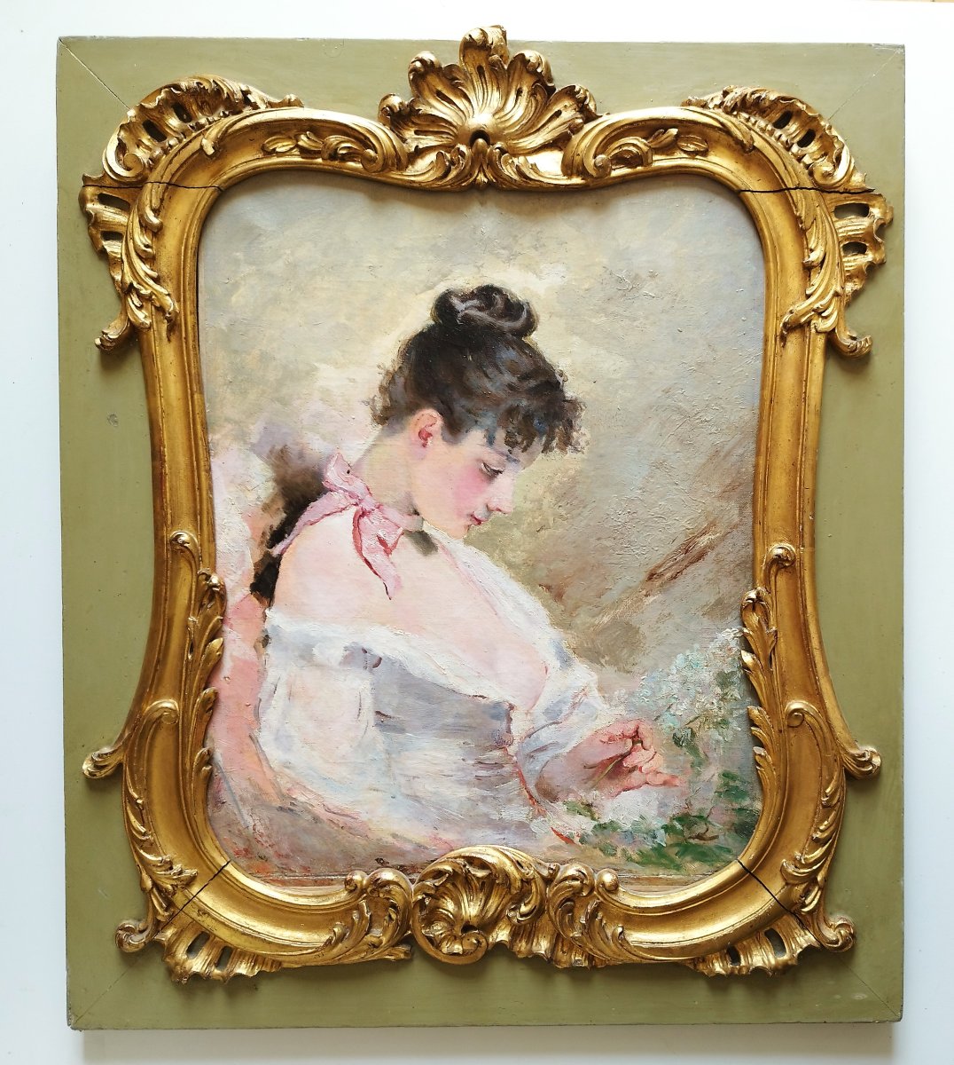 Oil Painting  By Charles Chaplin Portrait Of A Lady 19th C-photo-2