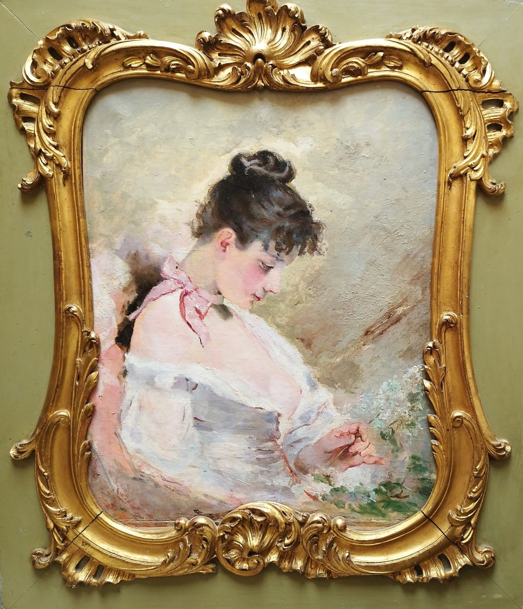 Oil Painting  By Charles Chaplin Portrait Of A Lady 19th C-photo-3