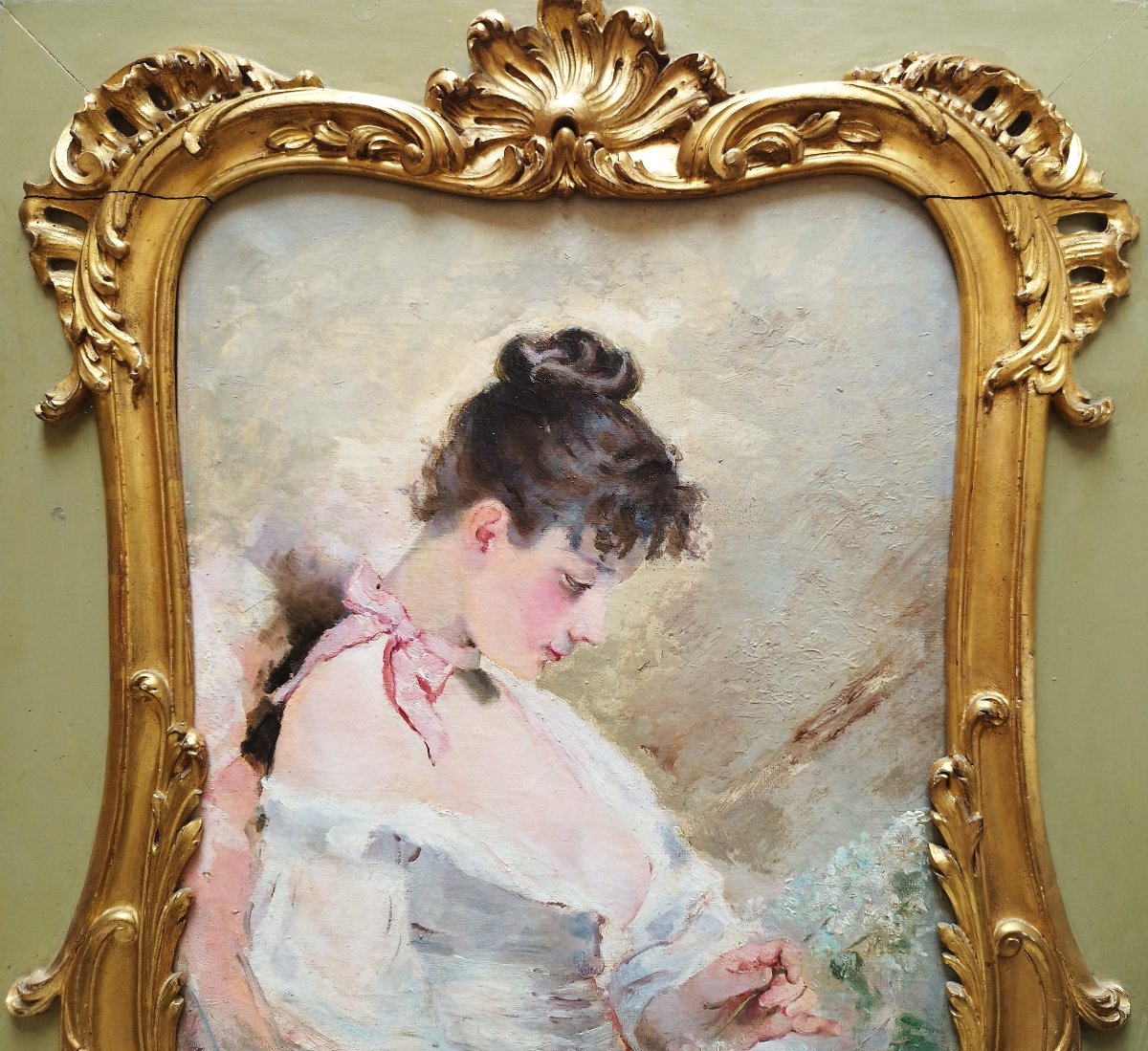 Oil Painting  By Charles Chaplin Portrait Of A Lady 19th C-photo-4