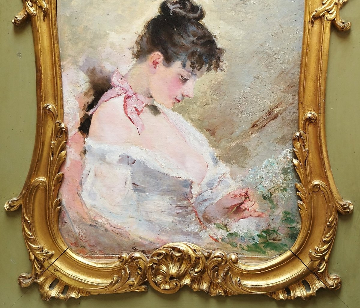 Oil Painting  By Charles Chaplin Portrait Of A Lady 19th C-photo-1