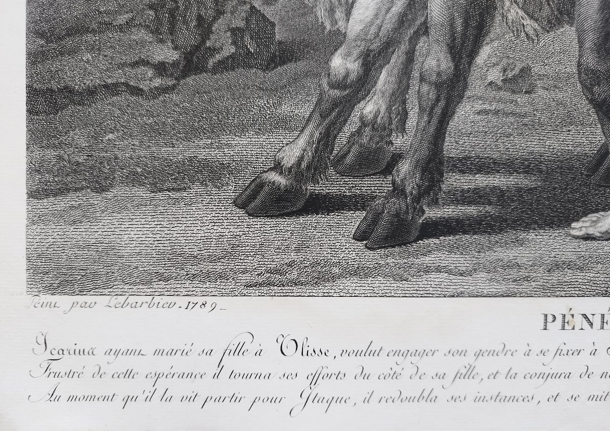 Grande gravure ancienne mythologique Pénélope et Ulysse XVIIIème-photo-1