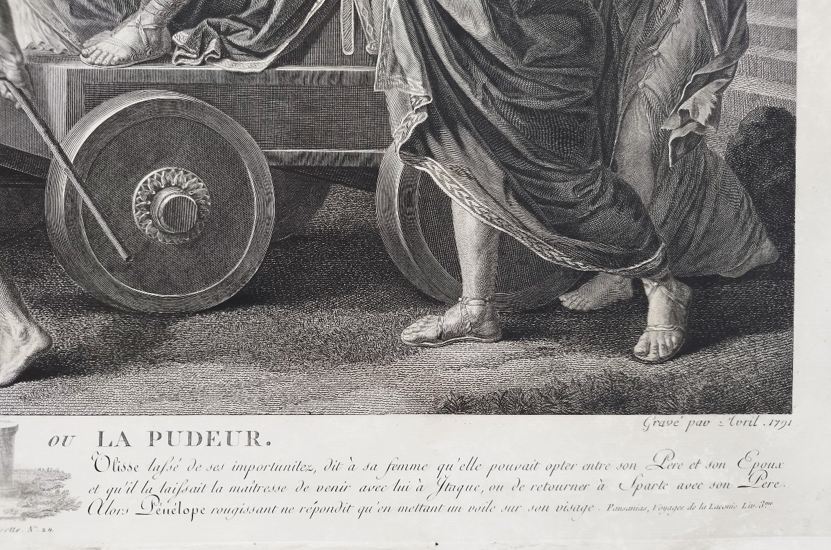 Grande gravure ancienne mythologique Pénélope et Ulysse XVIIIème-photo-2