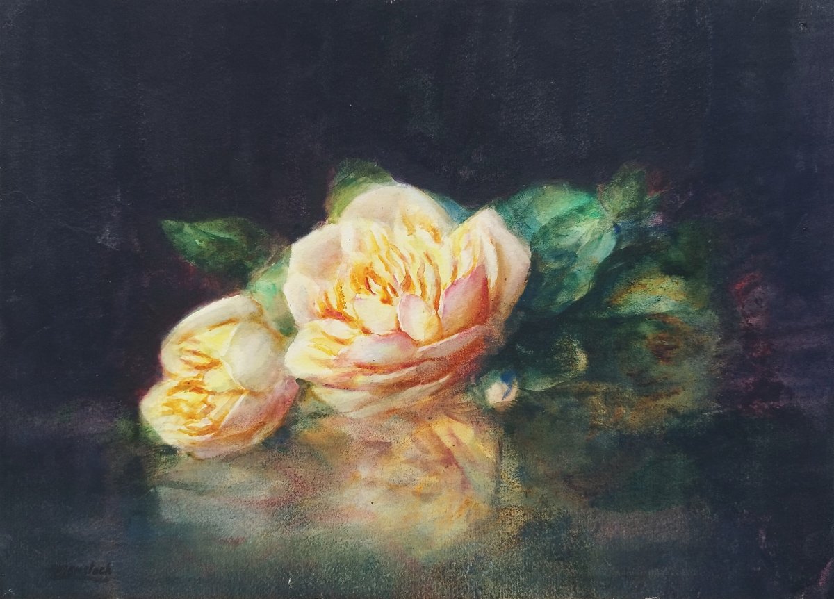  Pivoines Aquarelle par Rosenstock Isidore XXème-photo-3
