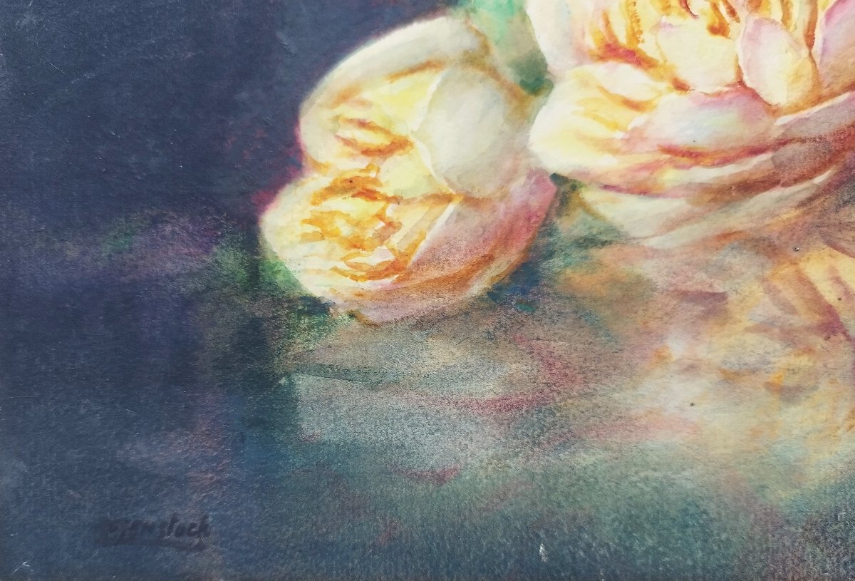  Pivoines Aquarelle par Rosenstock Isidore XXème-photo-4