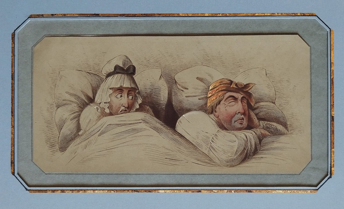 le Bonheur conjugal lithographie XIXe attibué à Honoré Daumier