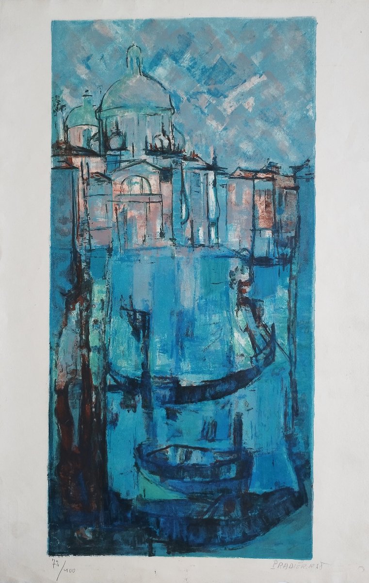 Raoul Pradier Gondoles à Venise lithographie -photo-2