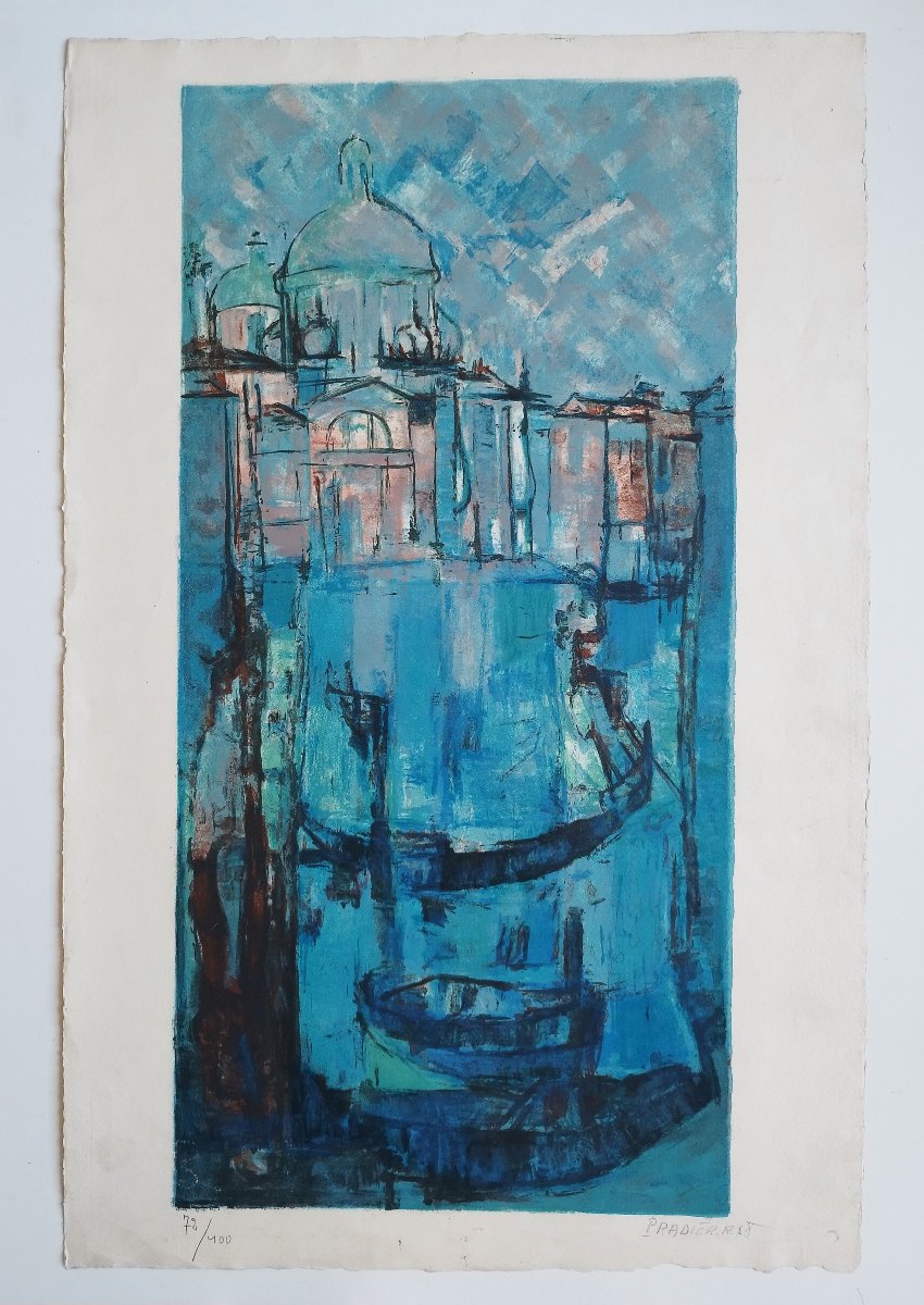 Raoul Pradier Gondoles à Venise lithographie -photo-3