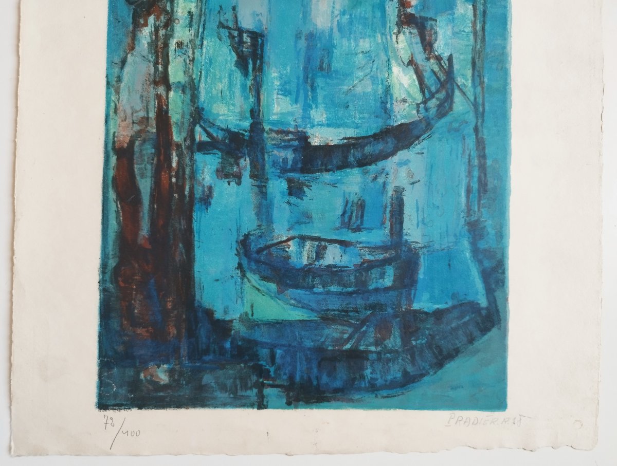 Raoul Pradier Gondoles à Venise lithographie -photo-1