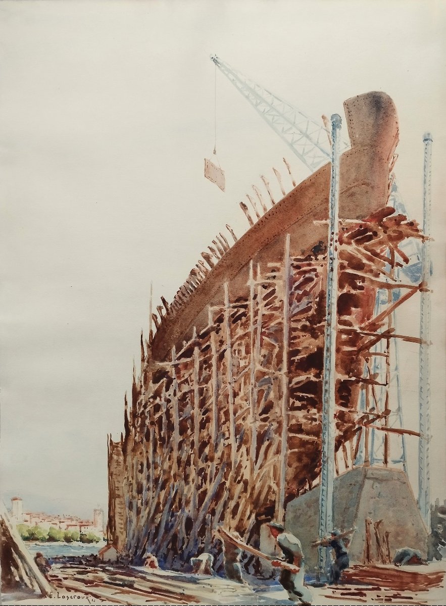 Lascroux, G.e. La Ciotat Shipyard, Marseille, Watercolor, 1941-photo-3
