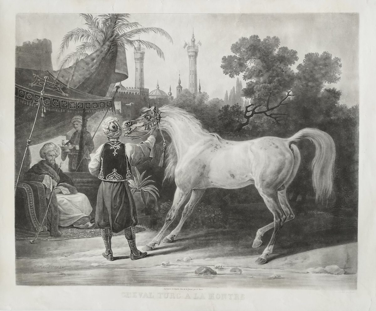Cheval Arabe Turc Gravure Orientaliste d'Après Vernet 19ème-photo-2