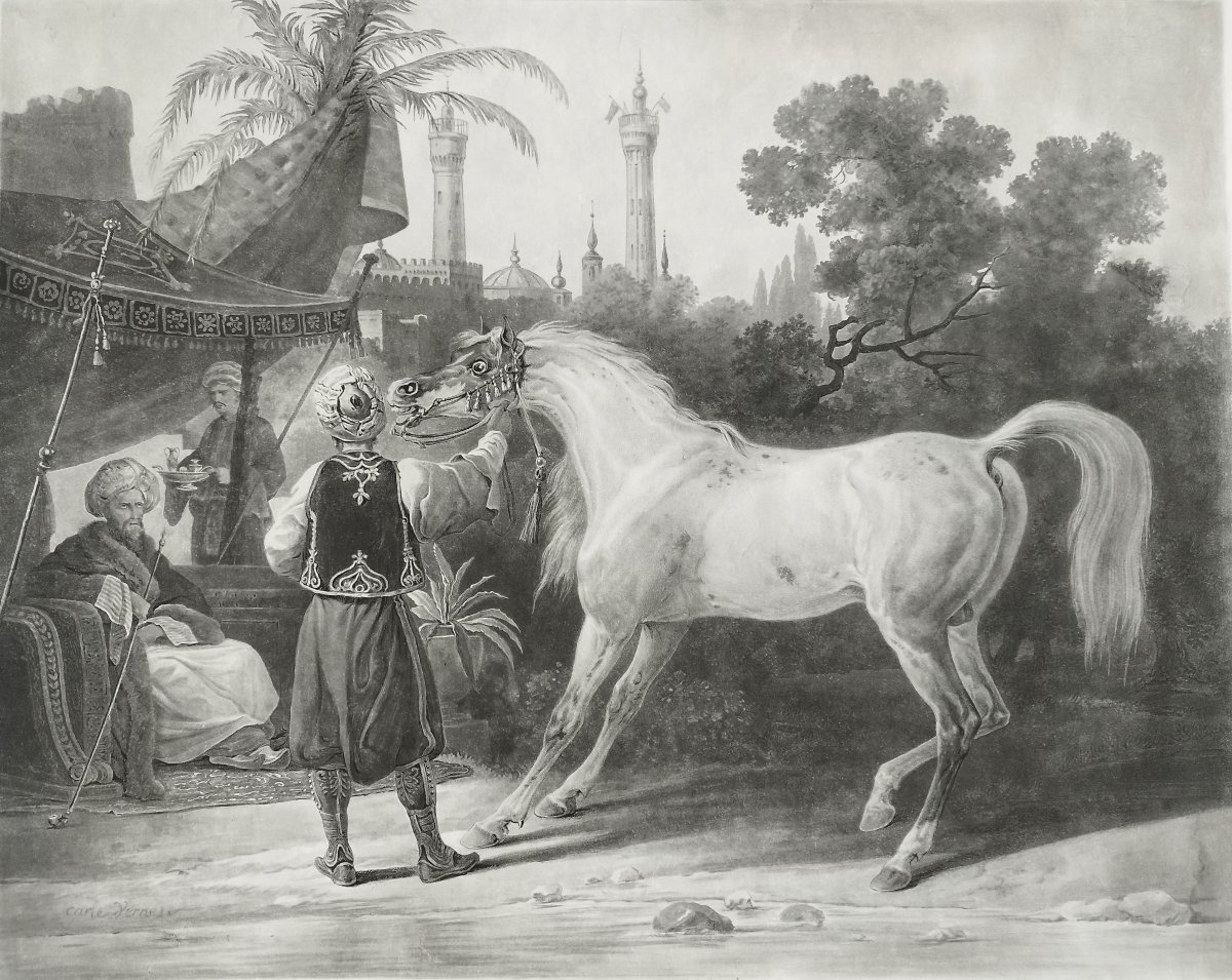 Cheval Arabe Turc Gravure Orientaliste d'Après Vernet 19ème-photo-3
