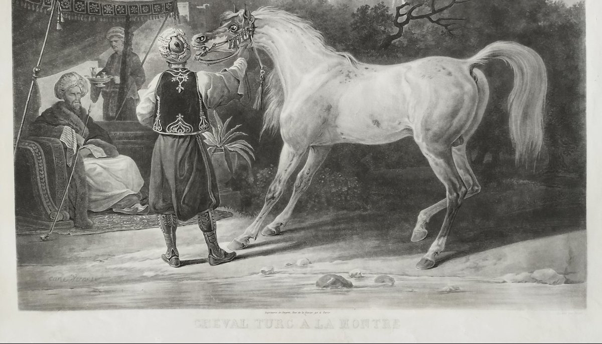 Cheval Arabe Turc Gravure Orientaliste d'Après Vernet 19ème-photo-1