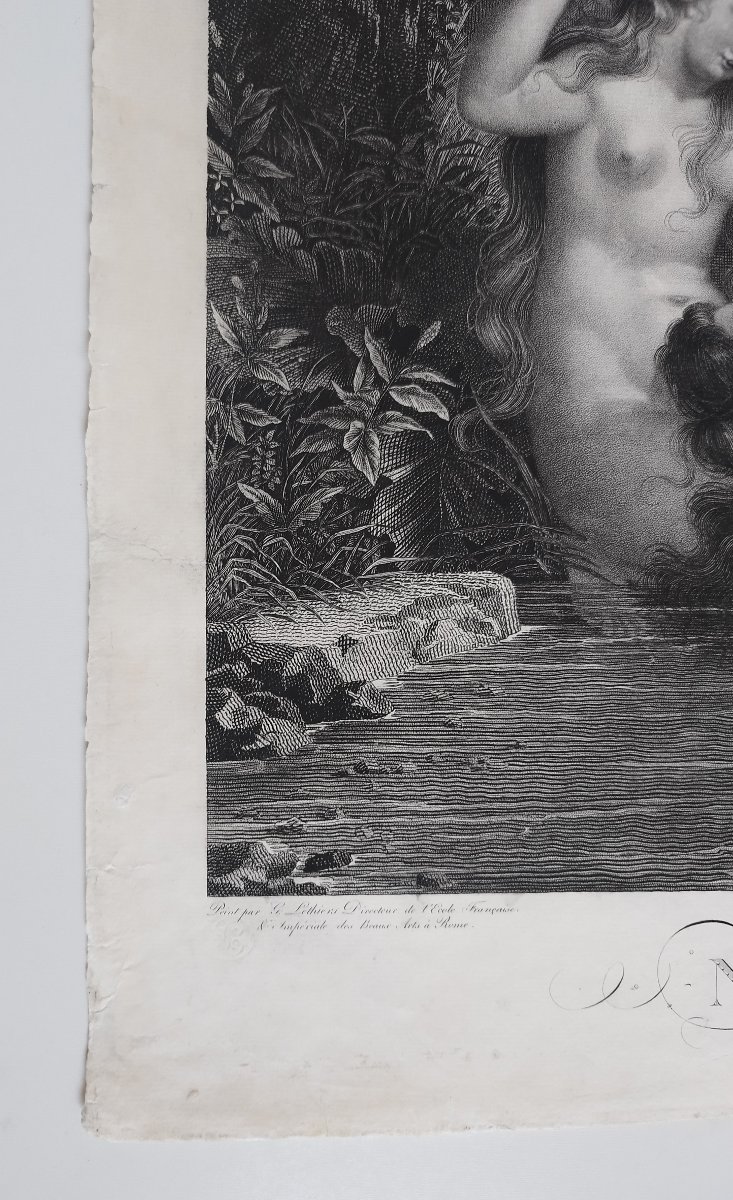 Nymphs Leda And The Swan: An Antique Engraving By Desnoyers, After Guillon Lérhière Etching -photo-3
