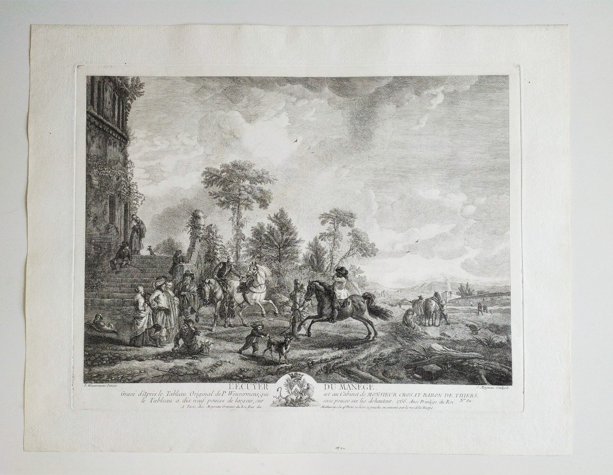 Horses Etching 18th C Engraving Old Print -photo-2