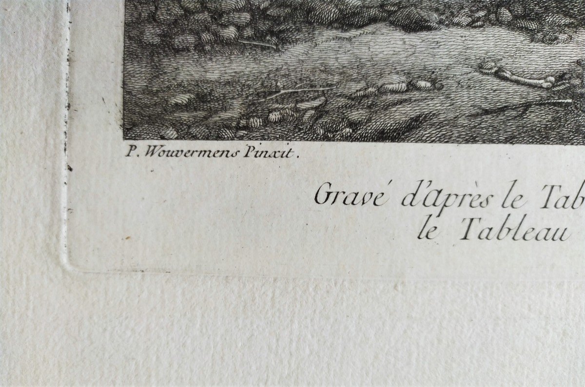 Horses Etching 18th C Engraving Old Print -photo-2