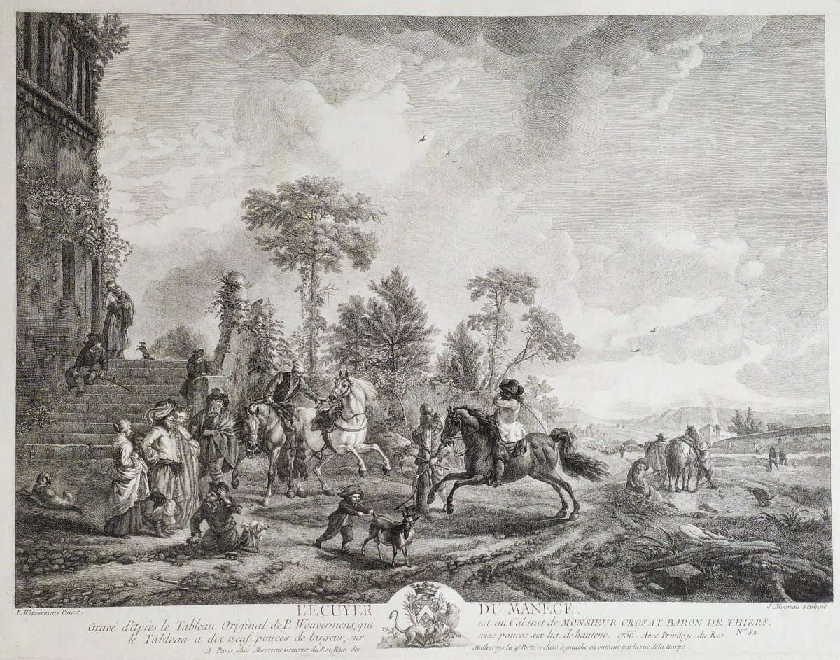 Horses Etching 18th C Engraving Old Print 