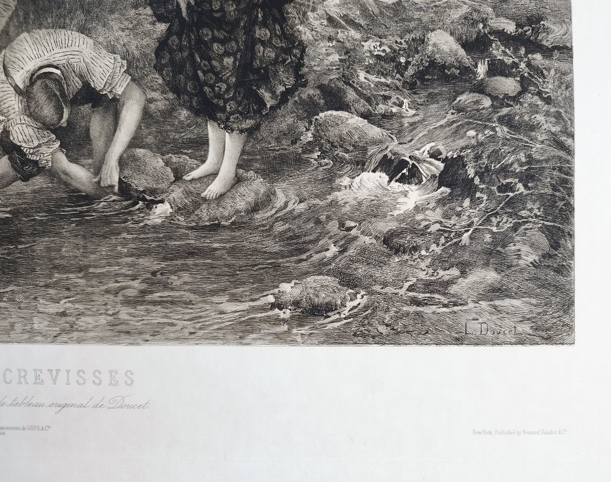 Antique Engraving By Champollion: *crayfish Fishing* Etching Old Print 19th C-photo-4