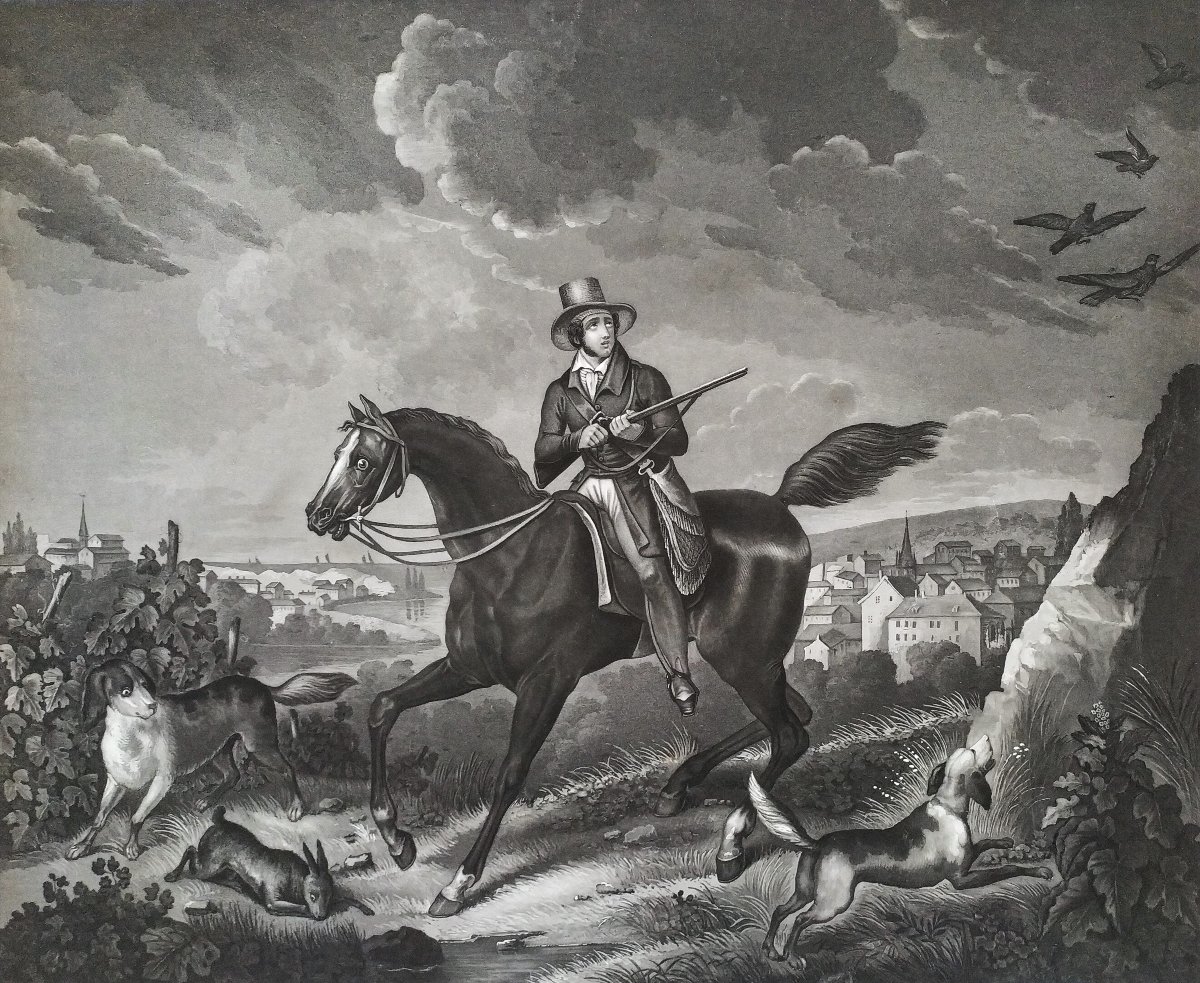  Gravure De Chasse Par Moreau Chasseur Cheval Chien 19ème-photo-4