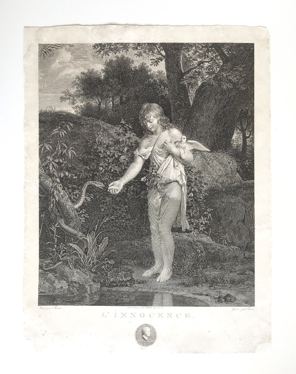 Gravure allégorique l'Innocence par Bervic d'après Leonor Mérimée XVIIIème-photo-2