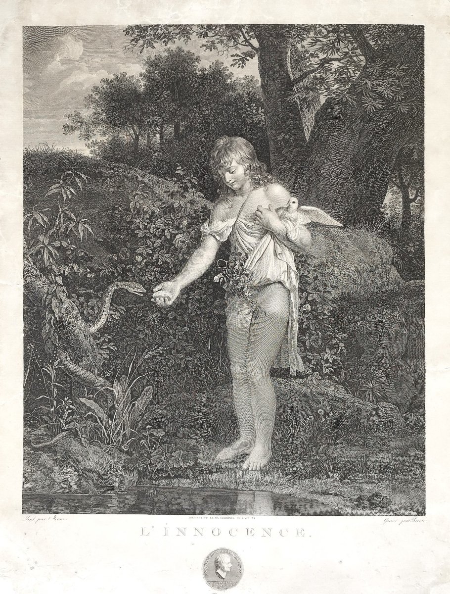 Gravure allégorique l'Innocence par Bervic d'après Leonor Mérimée XVIIIème-photo-3