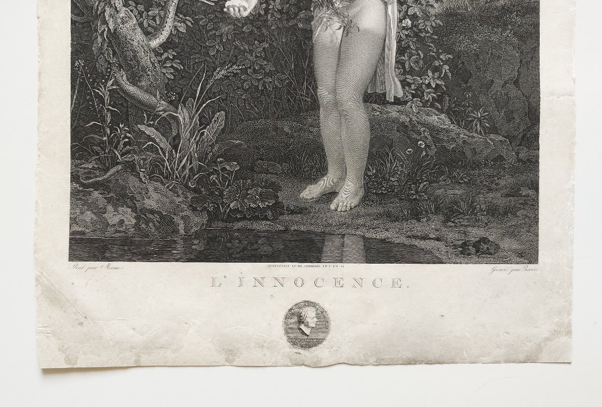 Gravure allégorique l'Innocence par Bervic d'après Leonor Mérimée XVIIIème-photo-2