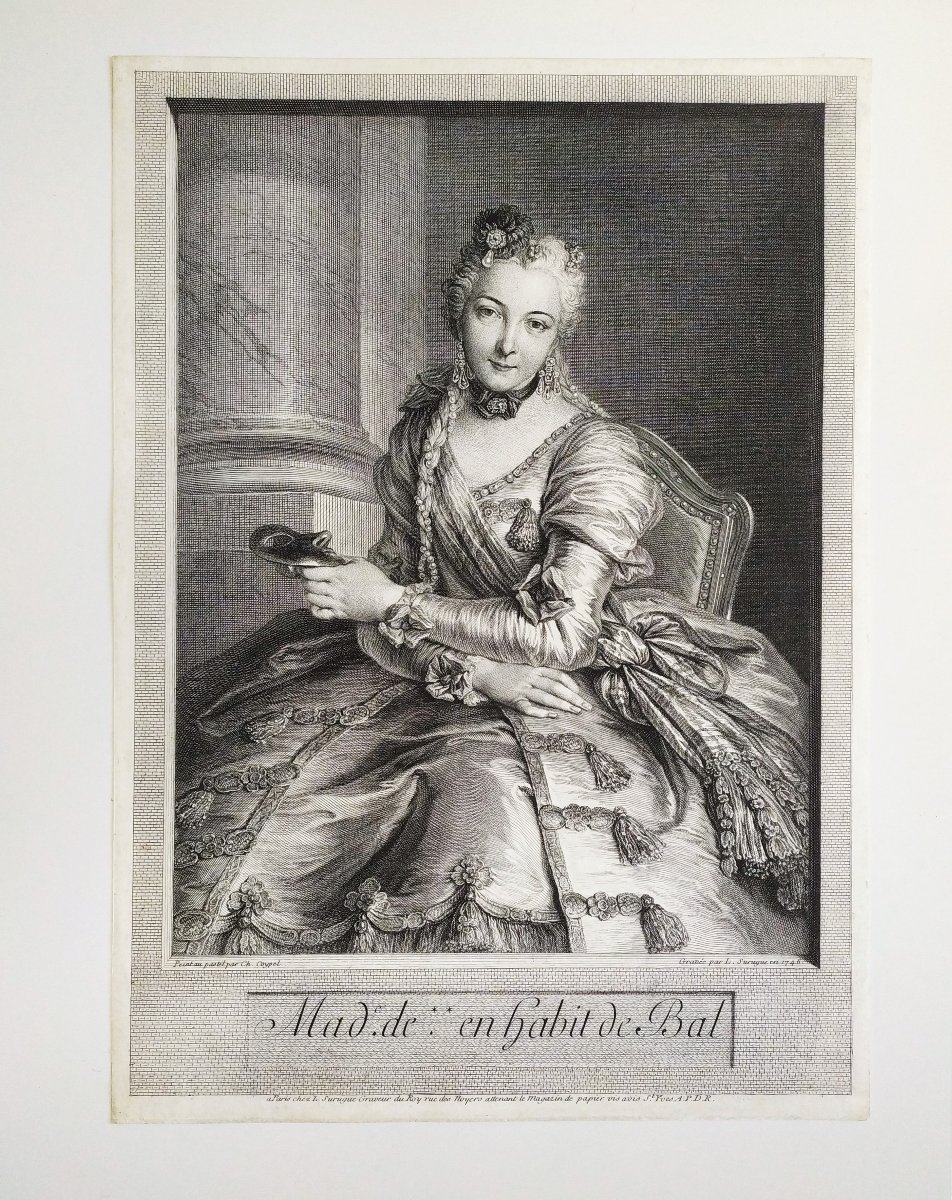 Charlotte Gaucher De Mouchy Countess D’hérouville 18th-c Etching By Louis Surugue, After Coypel-photo-2