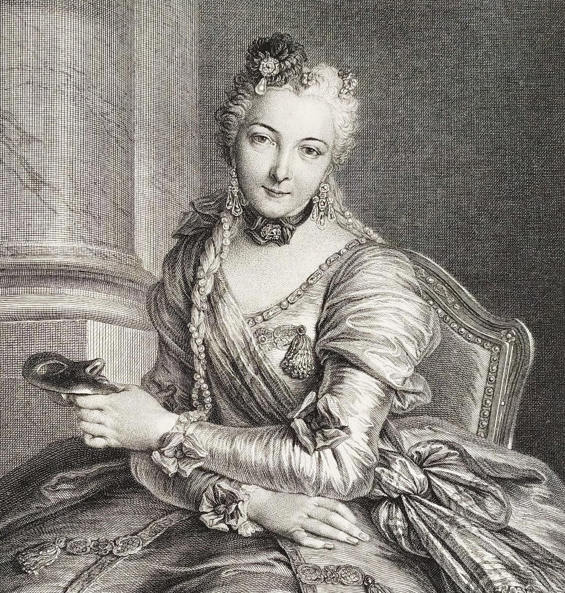 Charlotte Gaucher De Mouchy Countess D’hérouville 18th-c Etching By Louis Surugue, After Coypel-photo-2