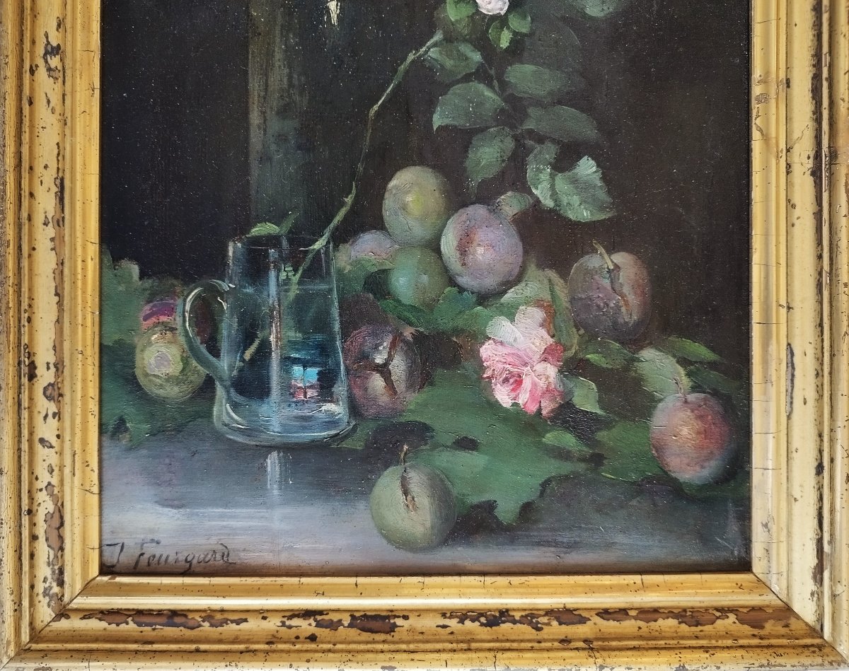 Julie Delance-feurgard, Still Life With Flowers And Fruit, Oil On Canvas-photo-4