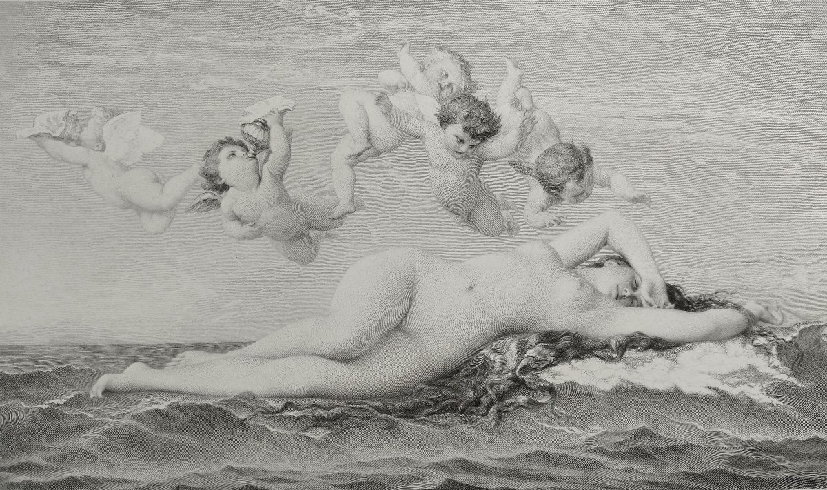 Antique Mythological Engraving Of Venus, After Cabanel, 19th C Etching Old Print-photo-3