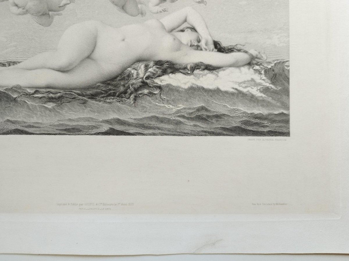 Antique Mythological Engraving Of Venus, After Cabanel, 19th C Etching Old Print-photo-4