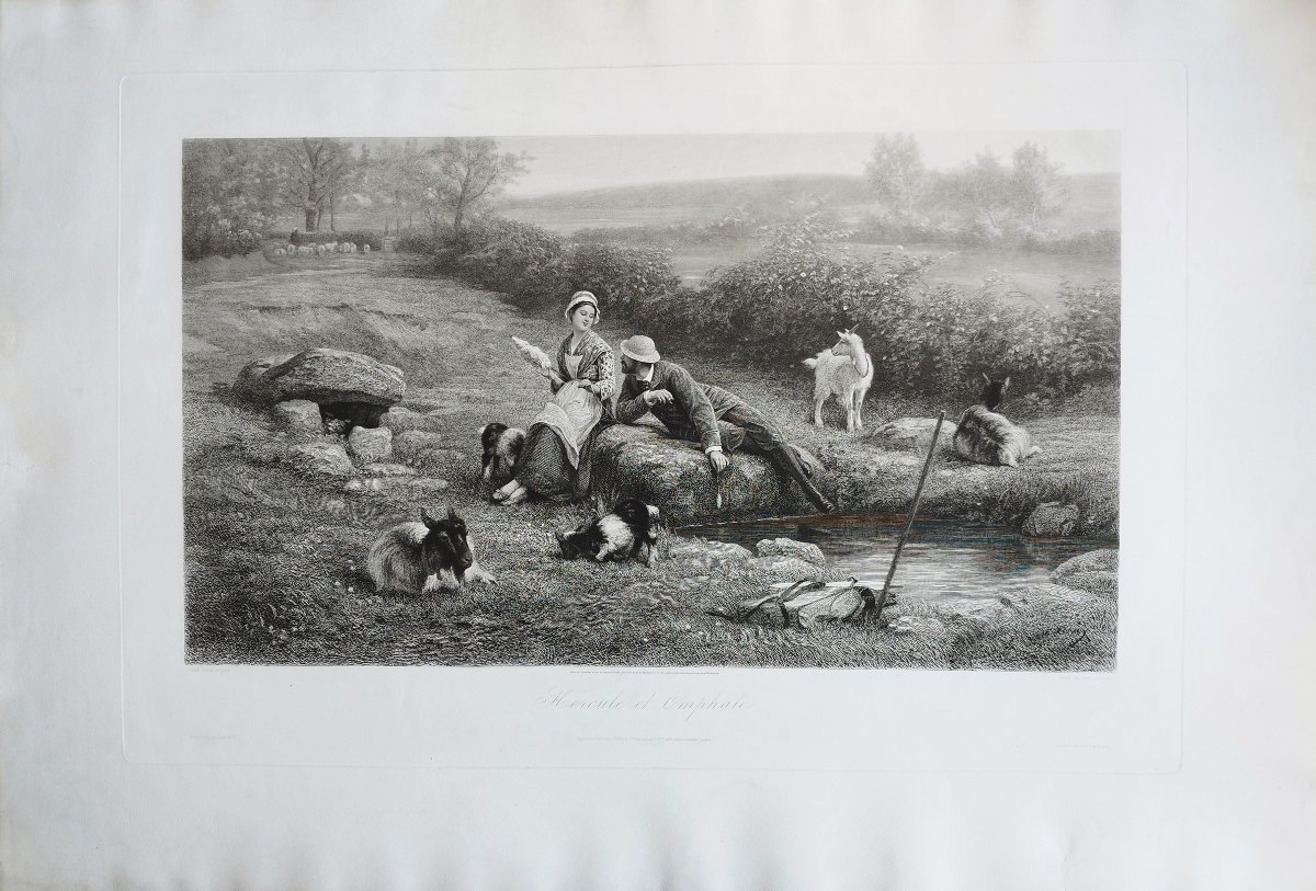 Grande gravure scène de genre d'après Rudaux 19ème  -photo-2