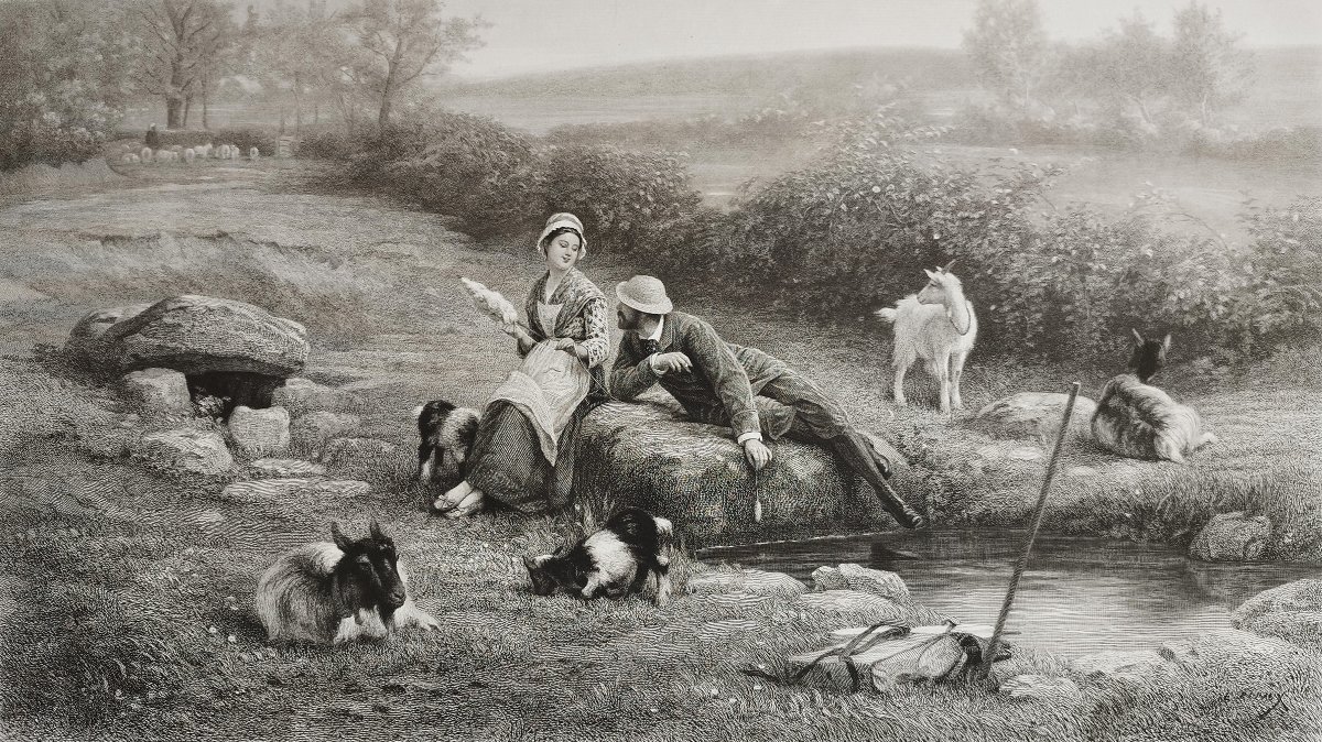 Grande gravure scène de genre d'après Rudaux 19ème  -photo-4