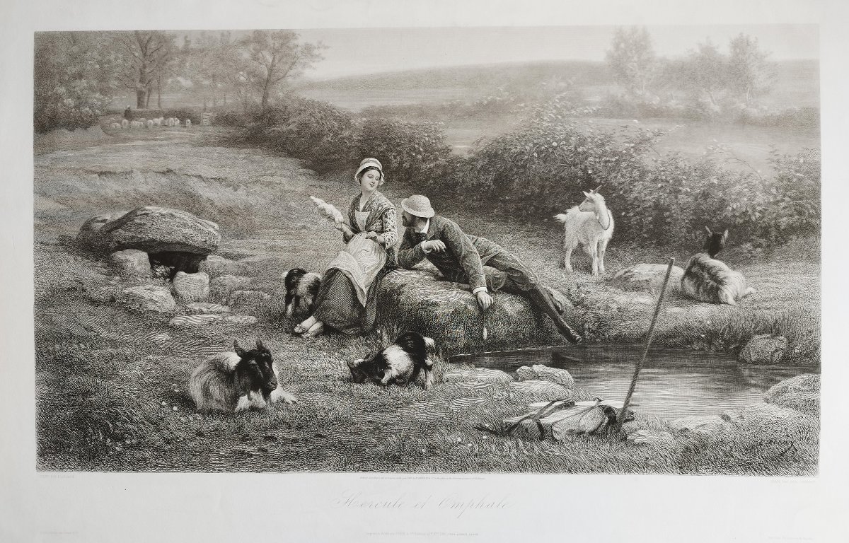Grande gravure scène de genre d'après Rudaux 19ème  