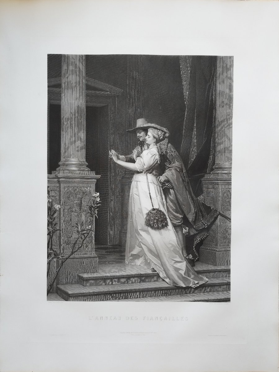 Etching Engagement Ring: Large Engraving Based On Willems, 19th Century Old Print-photo-2
