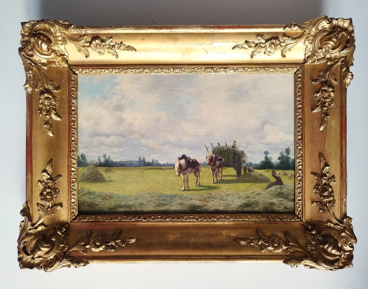 Oil Painting Landscape  The Harvest By Léon Louis Oury, 19th Century-photo-2