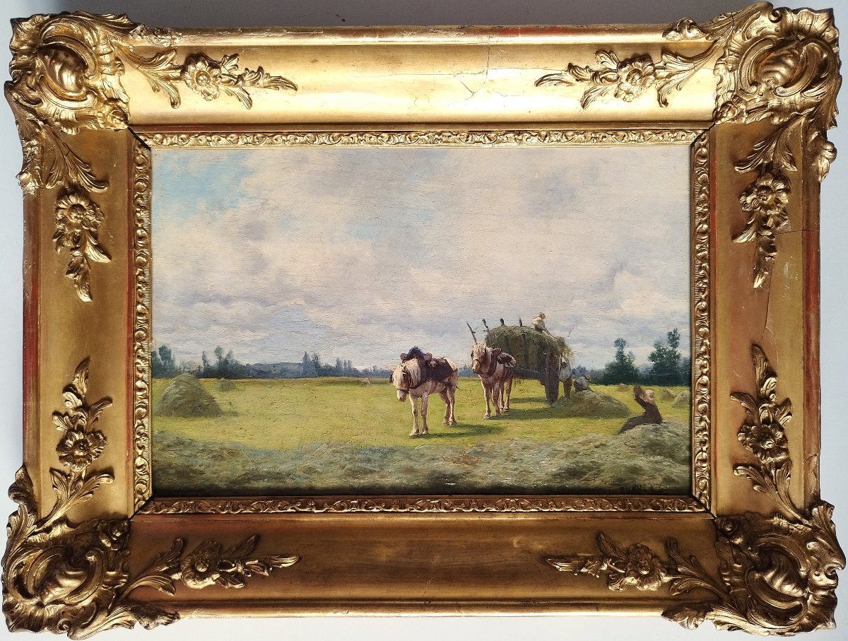  Oil Painting Landscape  The Harvest By Léon Louis Oury, 19th Century-photo-3