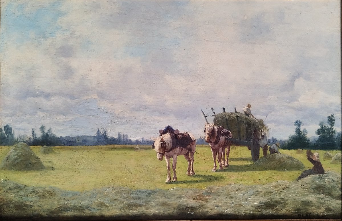  Oil Painting Landscape  The Harvest By Léon Louis Oury, 19th Century-photo-4