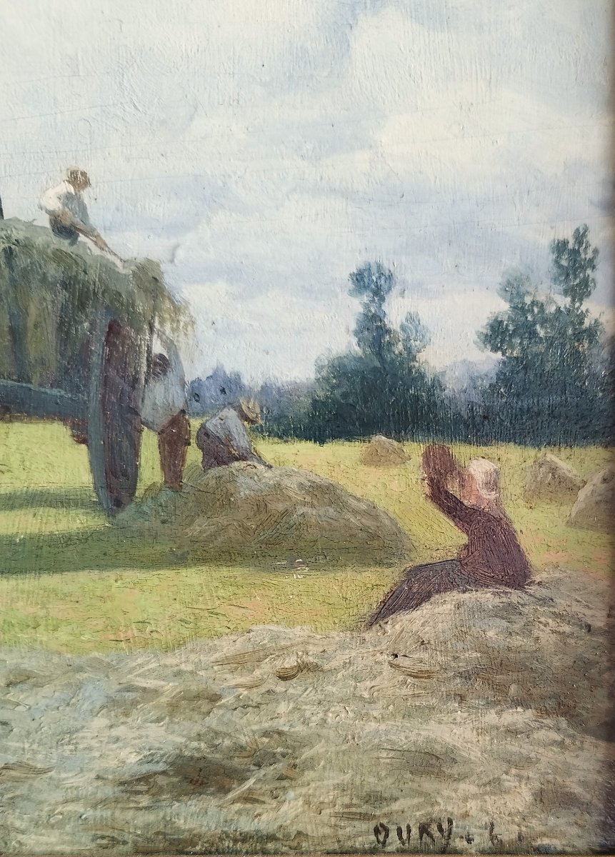  Oil Painting Landscape  The Harvest By Léon Louis Oury, 19th Century-photo-1