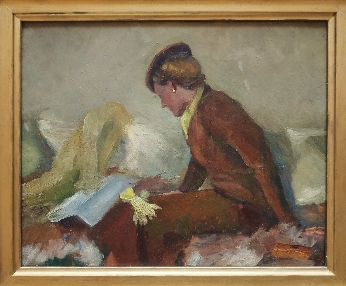 Oil Painting Portrait Of A Lady 20th C-photo-2