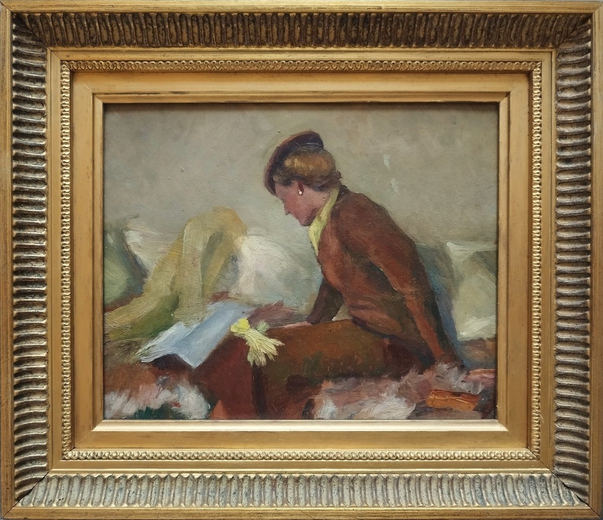 Oil Painting Portrait Of A Lady 20th C-photo-4