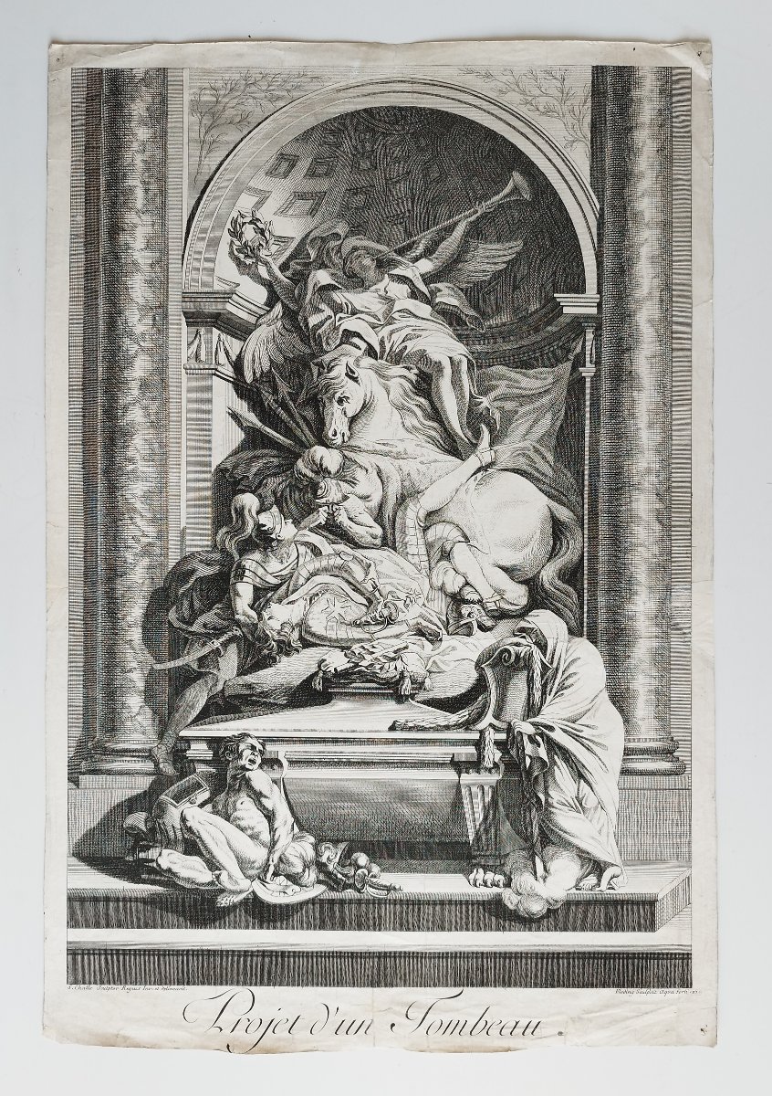 Projet de tombeau gravure par Floding Per Gustac d'après Challe XVIIIème-photo-2