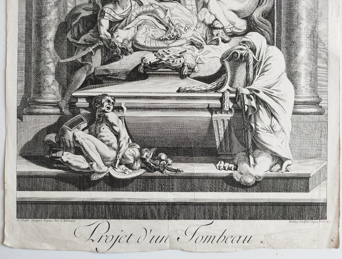 Projet de tombeau gravure par Floding Per Gustac d'après Challe XVIIIème-photo-4
