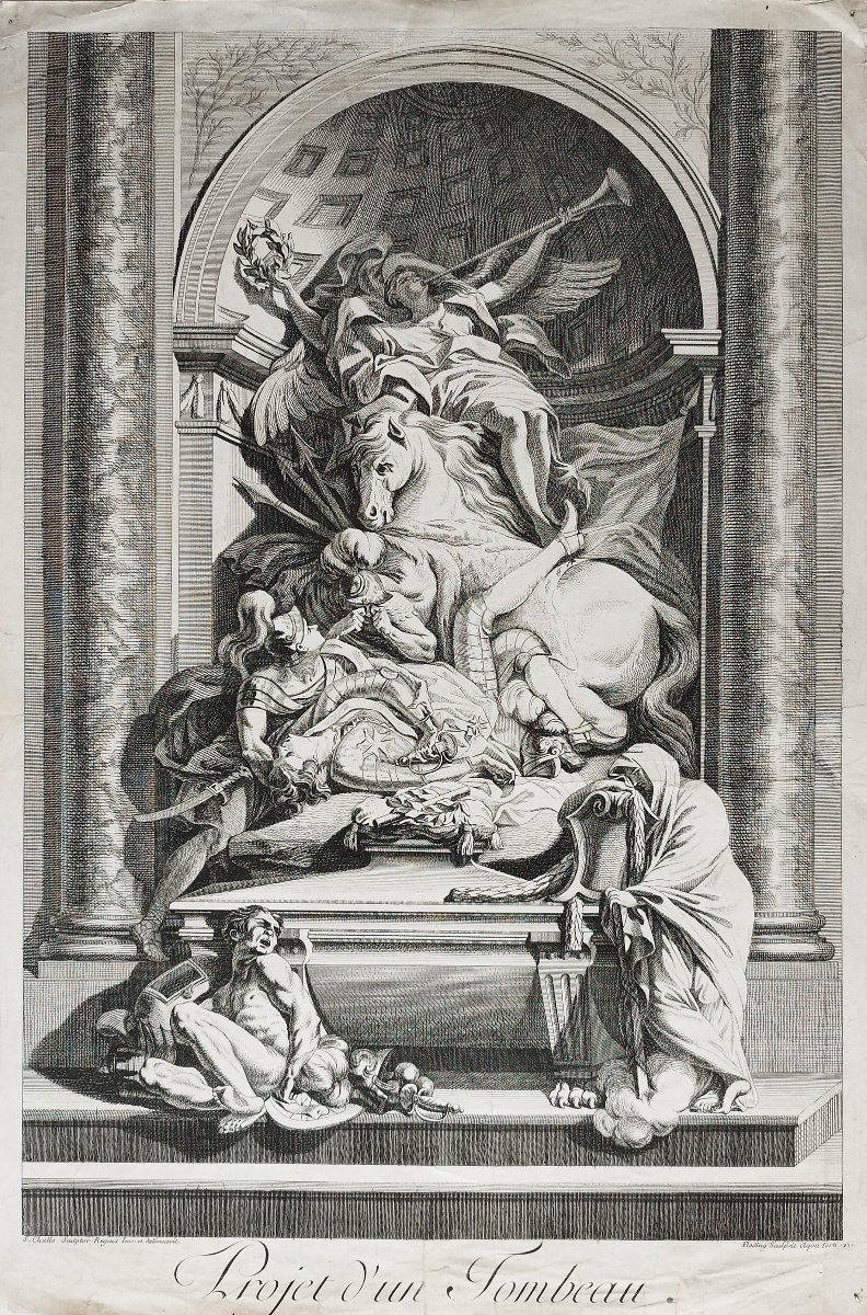 Projet de tombeau gravure par Floding Per Gustac d'après Challe XVIIIème